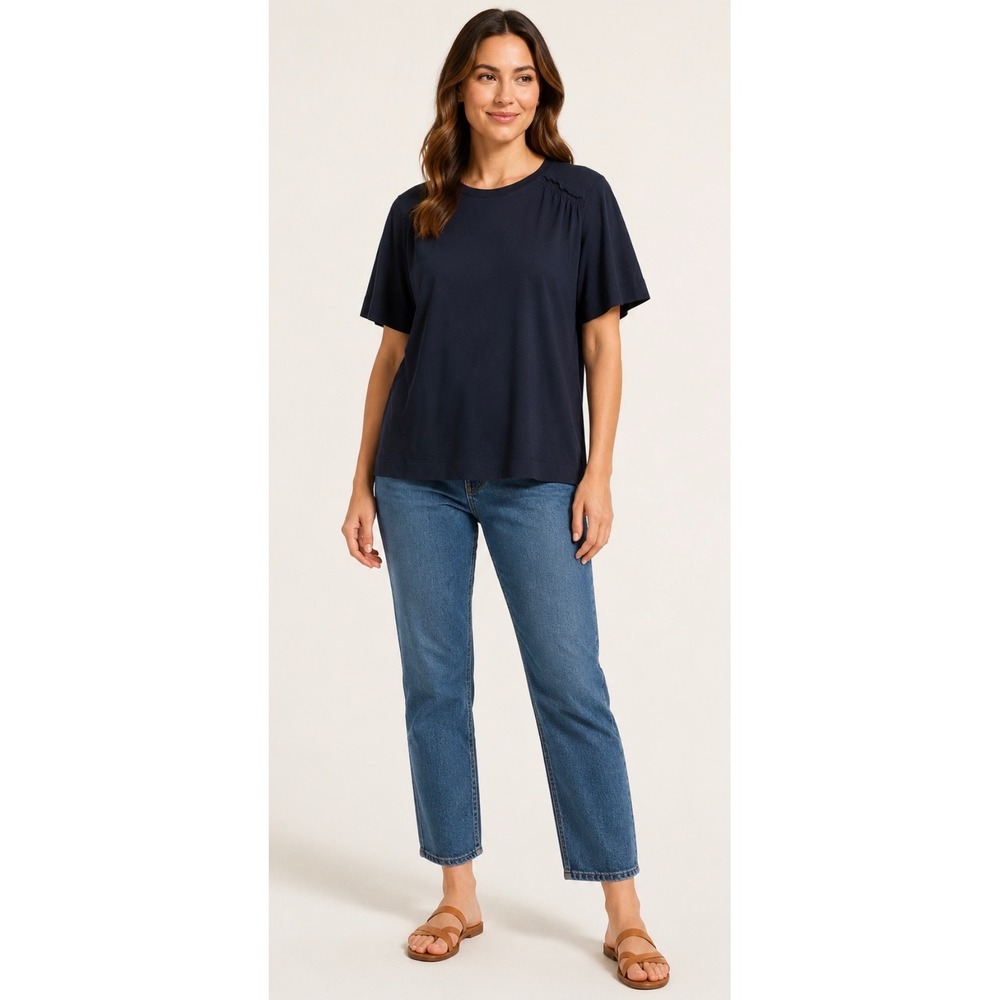 Rebecca Taylor Smock Detail Pima Cotton Navy short sleeve Top
Large minimalist
